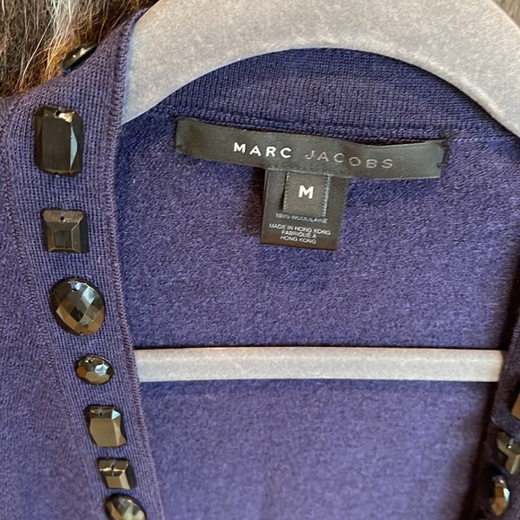 Marc Jacobs navy cropped open front sweater w/ black jewel detail. Bow on back - Picture 3 of 6